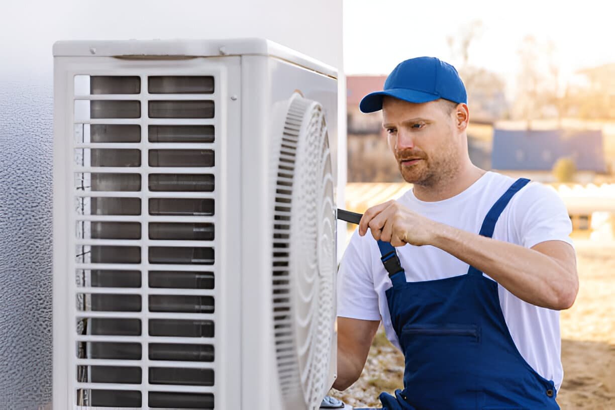 Technician providing air conditioning services in a Los Angeles home