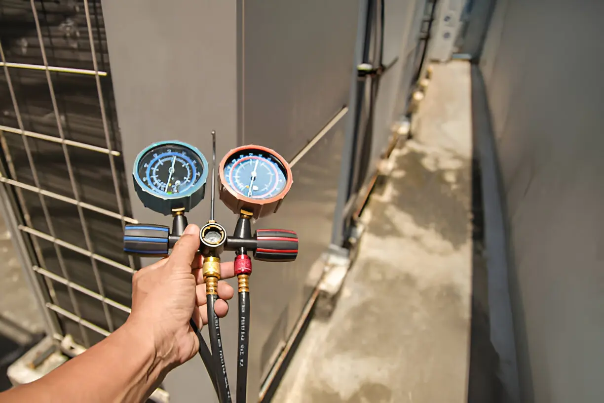HVAC technician fixing a broken air conditioning system in Los Angeles, CA
